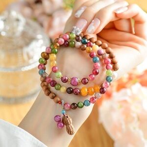 Natural High Grade Rainbow Colorful Tourmaline 3 Laps Bracelet 6mm+ NWT